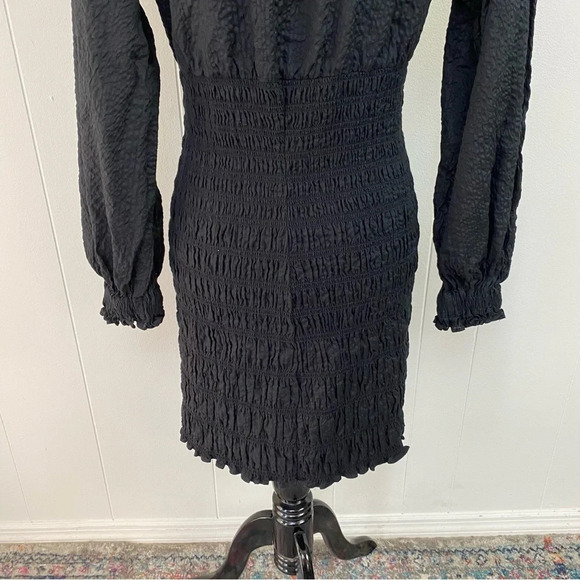 Frame V Neck Smocked Dress Mini Size Small Cotton Ruched Long Sleeve - Picture 9 of 14
